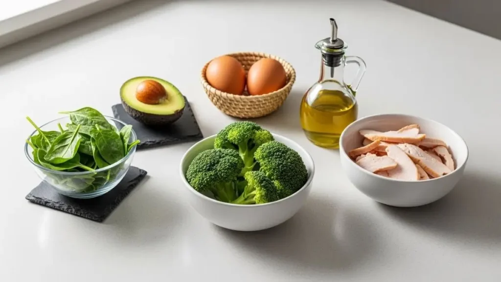 Keto 2.0 recipe ingredients on a clean kitchen counter