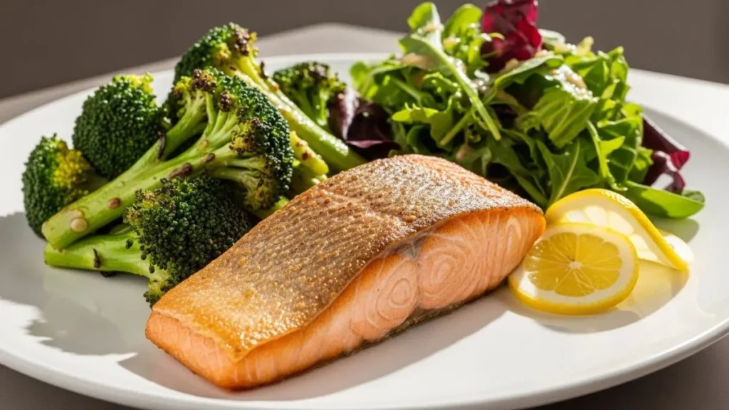 Keto 2.0 dinner with salmon and vegetables