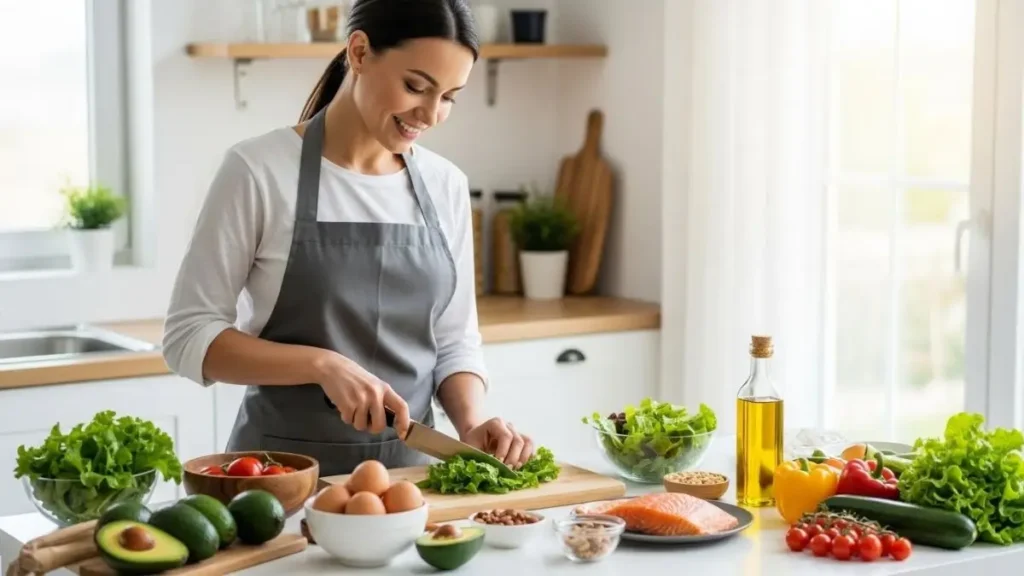 woman preparing keto meals for 28-day weekly progress