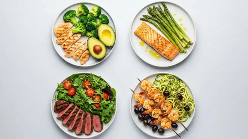 Simple 28-day keto meal plan rotation plates