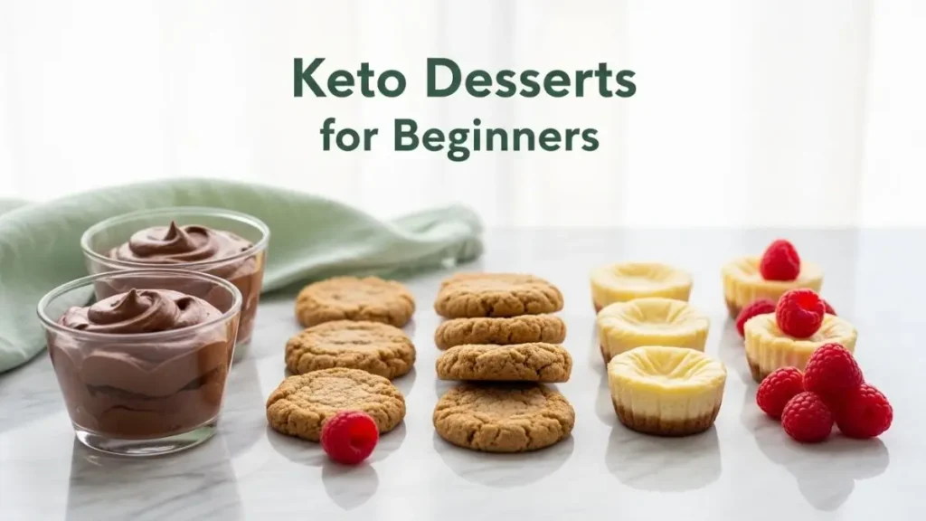 Keto Desserts for Beginners displayed in a clean modern kitchen setting
