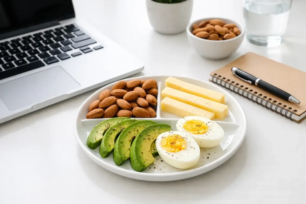 healthy keto snacks for focus at work almonds eggs cheese low carb snacks