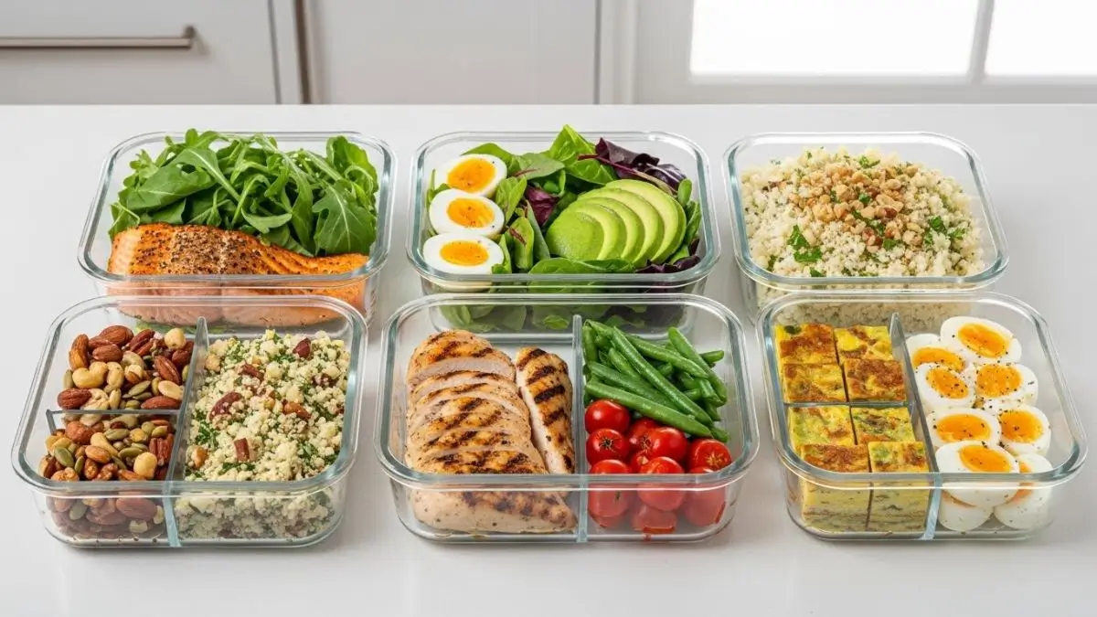keto meal prep containers for a 28-day keto plan