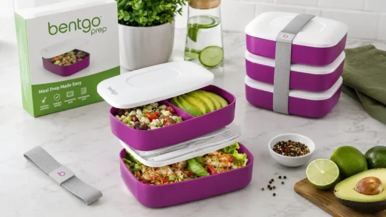 Bentgo keto meal prep containers with grilled chicken, eggs, broccoli, avocado, and healthy low-carb lunch ingredients